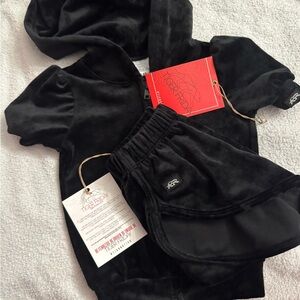 Tiger Friday Kids Black Velour Matching Hoodie & Shorts Set CXS